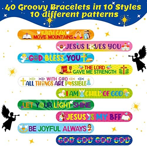 Frienda 40 Pcs Bible Verse Slap Bracelets for Kids