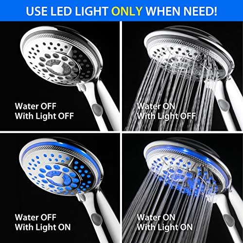 Hotel Spa 5-Mode Rechargeable LED Handheld Shower with Light Switch Chrome Finish