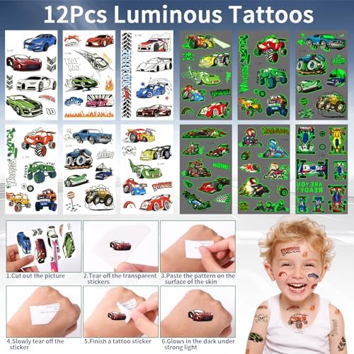 Winrayk Race Car Party Favors with Drawstring Bags and Glow Stickers