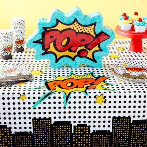 BLUE PANDA 3-Pack Superhero Tablecloths for Birthday Parties