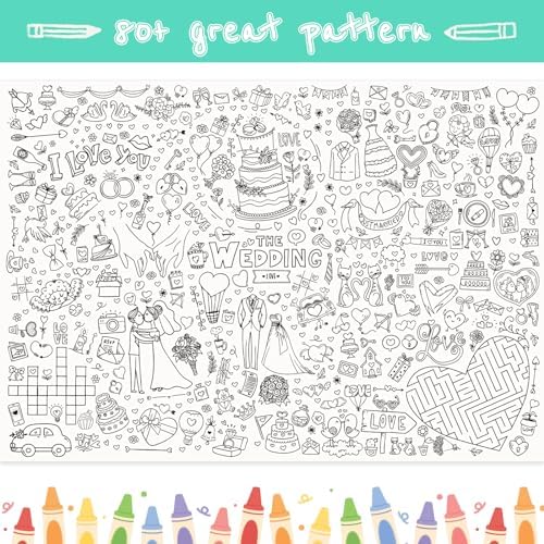 GWHOLE Large Wedding Themed Coloring Tablecloth 40x28 Inch