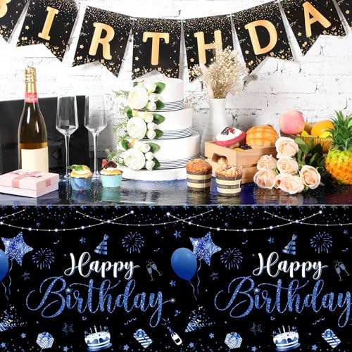 Tudomro 3 Pcs Birthday Tablecloths Plastic Rectangular Covers for Parties