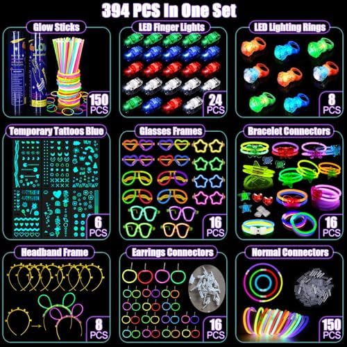 394 Pcs Glow in the Dark Party Supplies for 16 Kids Adults
