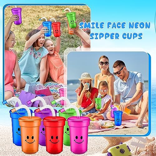 Mumufy Kids Neon Cups 12 oz 24 Pcs Laugh Face Set
