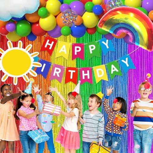 Rainbow Party Decor Kit Balloons Arch Banner Daisy Foil Balloons