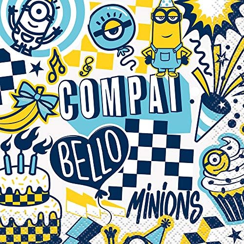 Unique Multicolor Minions Beverage Napkins 5x5 16 Count