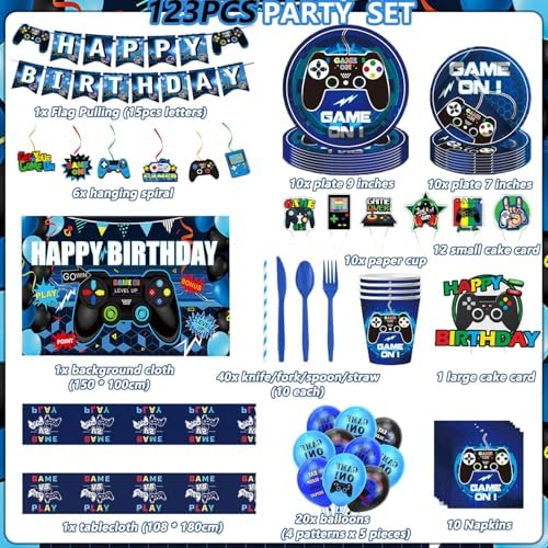 GARDELF Video Game Birthday Party Decor Set Blue