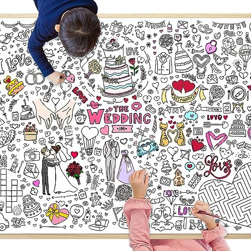 GWHOLE Large Wedding Themed Coloring Tablecloth 40x28 Inch