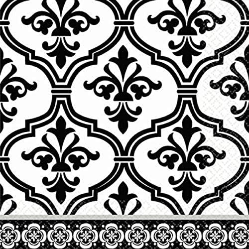 Amscan Damask and Polka Dot Party Napkins 36 Piece 5x5 Black and White