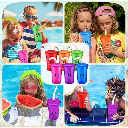 Mumufy Kids Neon Cups 12 oz 24 Pcs Laugh Face Set