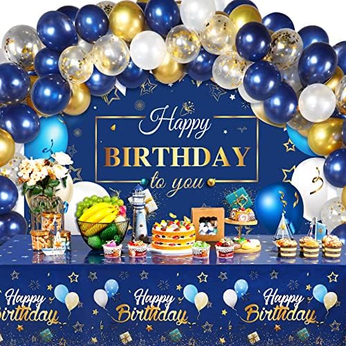 Navy Blue and Gold Birthday Decorations 56 Pcs Party Kit