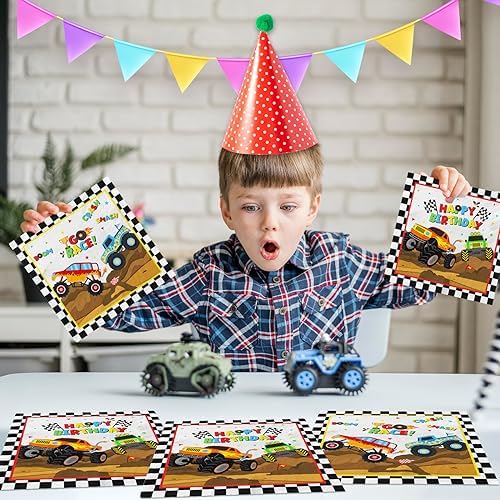 Monster Trucks 40pcs Napkins with Checkered Flag Design