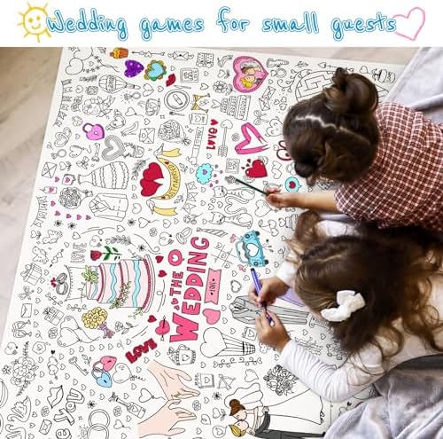 GWHOLE Large Wedding Themed Coloring Tablecloth 40x28 Inch