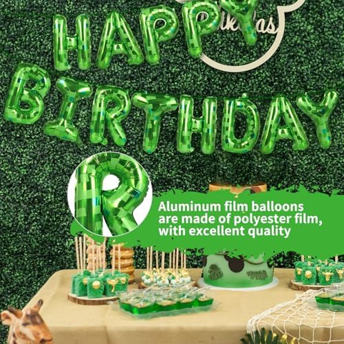 Pixel Themed Birthday Banner with Balloons and Cake Border