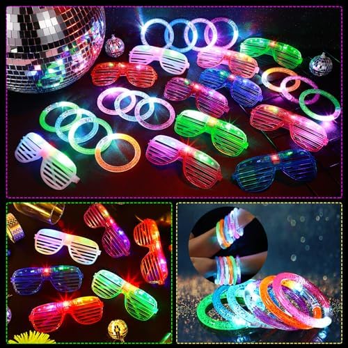 96 Pack LED Party Favors with Light Up Glasses and Glow Bracelets