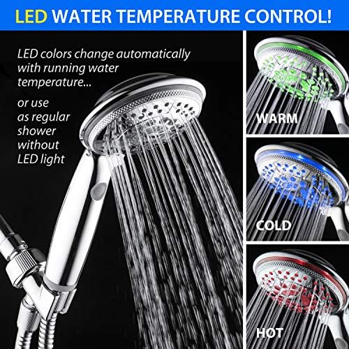 Hotel Spa 5-Mode Rechargeable LED Handheld Shower with Light Switch Chrome Finish