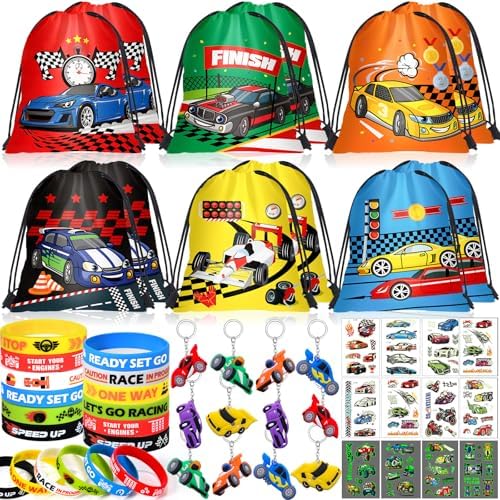 Winrayk Race Car Party Favors with Drawstring Bags and Glow Stickers
