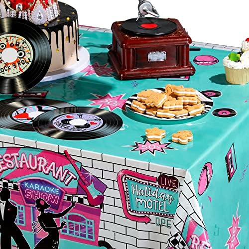 Tiamon 3 Pcs 50s Rock and Roll Tablecloth Party Supplies