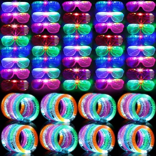96 Pack LED Party Favors with Light Up Glasses and Glow Bracelets