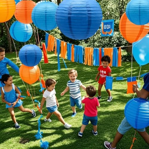 Blue Orange Paper Lanterns Decor Set 12pcs