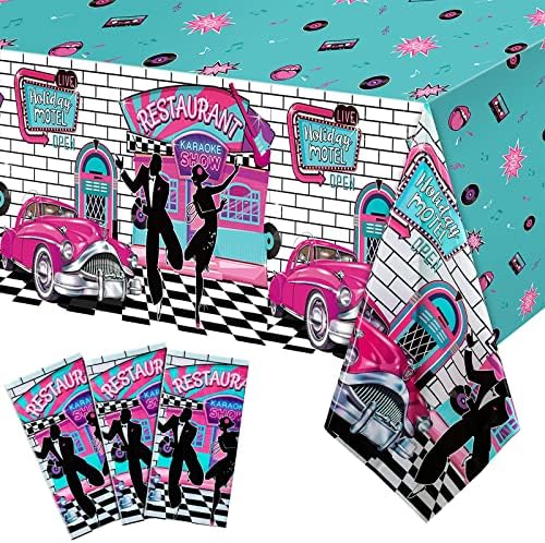 Tiamon 3 Pcs 50s Rock and Roll Tablecloth Party Supplies