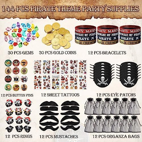 144 Pcs Pirate Party Favors Set for Kids