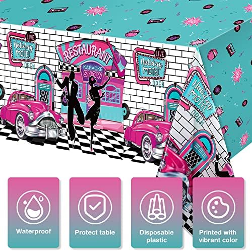 Tiamon 3 Pcs 50s Rock and Roll Tablecloth Party Supplies
