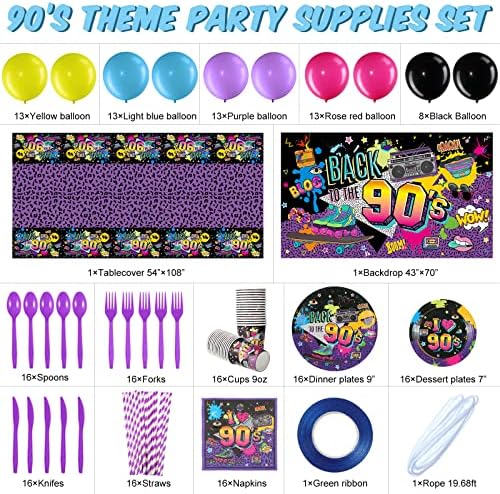 Cunhill 90s Party Decorations Supplies Set