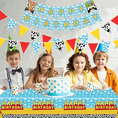 Cartoon Story Party Decorations Set Tablecloths Banners Flags