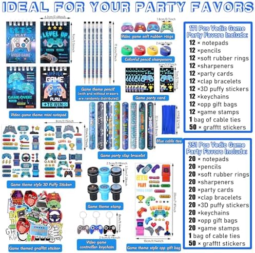 251 Pcs Video Game Party Favors Set