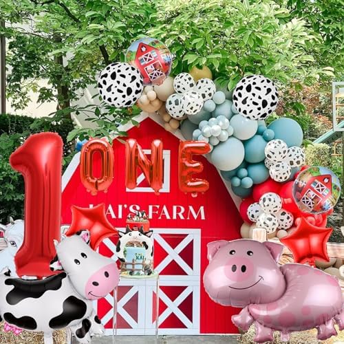 Farm Animal Party Balloons Set with Number 1 Balloon