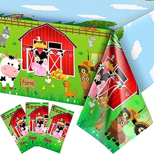 Kasyat Farm Animals Party Tablecloth 108 x 54 Red 3 Pieces