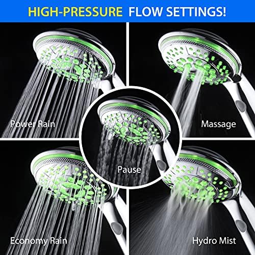 Hotel Spa 5-Mode Rechargeable LED Handheld Shower with Light Switch Chrome Finish