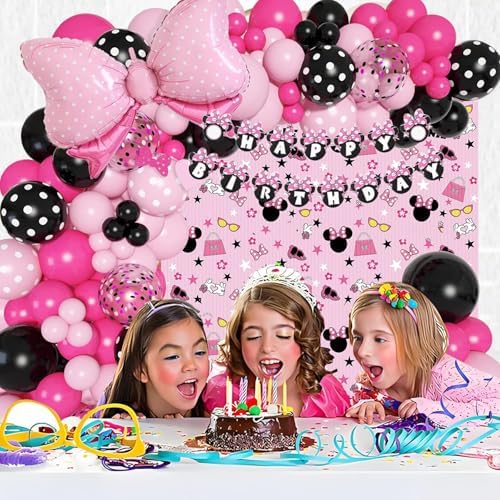 Carileee Cartoon Mouse Balloon Arch Kit 125pcs Pink Birthday Decorations