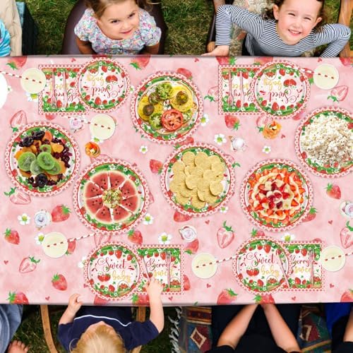 4 Pcs Strawberry Tablecloth Party Decor 86x51 Inch