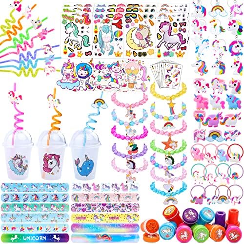 220Pcs Unicorn Party Favors Pack with Bracelets and Stickers