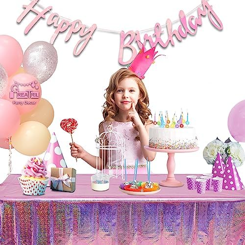 GREATRIL Pink Party Tablecloth 54x108 2 Packs