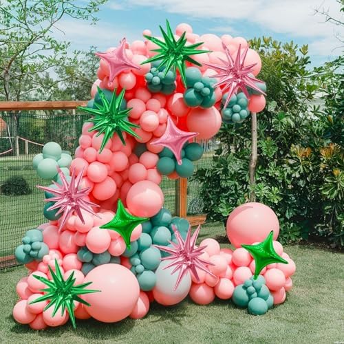 Pink Green Star Balloons Set for Parties and Celebrations
