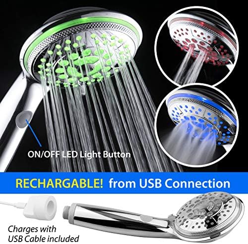 Hotel Spa 5-Mode Rechargeable LED Handheld Shower with Light Switch Chrome Finish