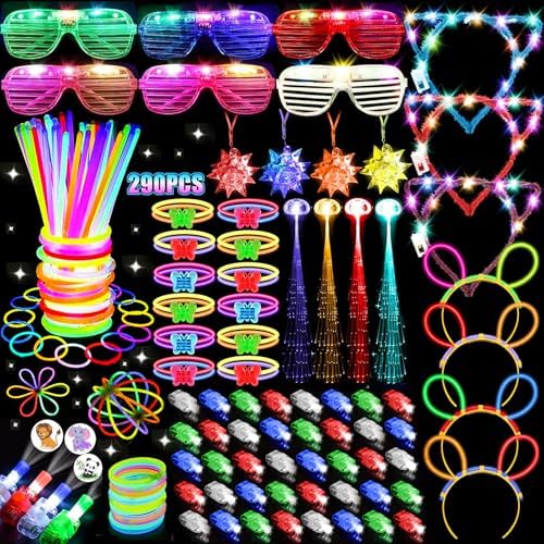 JOJUJB 290PCS Glow in the Dark Party Supplies for Kids and Adults