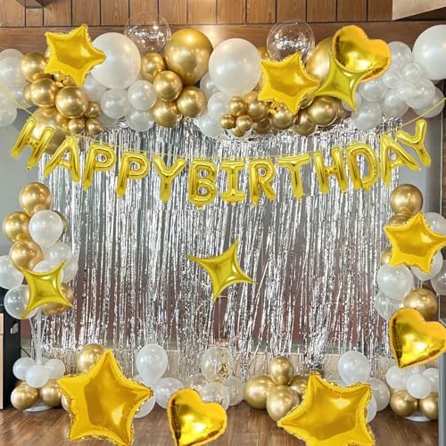 Gold Happy Birthday Balloons Banner Sets 13pcs