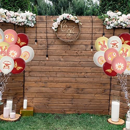 Whaline 60Pcs Groovy Retro Hippie Balloons with White Ribbon