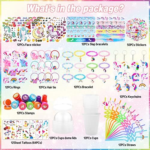 220Pcs Unicorn Party Favors Pack with Bracelets and Stickers
