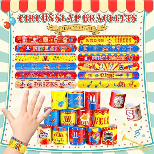 98 Pcs Circus Party Favors Set Slap Bracelets Keychains Stickers
