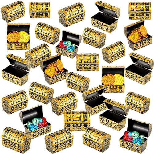 32 Piece Mini Pirate Treasure Chests with Gold Finish