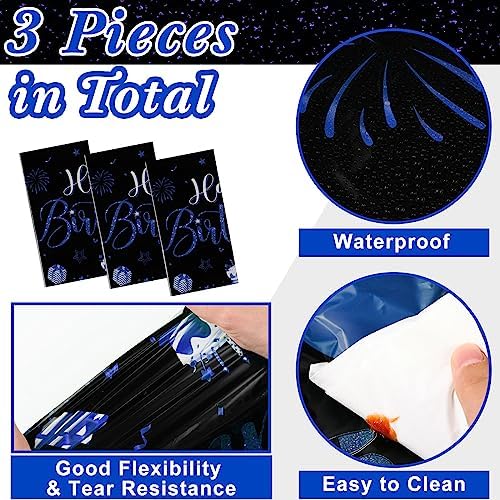 Tudomro 3 Pcs Birthday Tablecloths Plastic Rectangular Covers for Parties