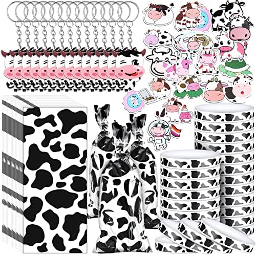 Chunful 148 Pcs Cow Party Favors with Keychains and Stickers