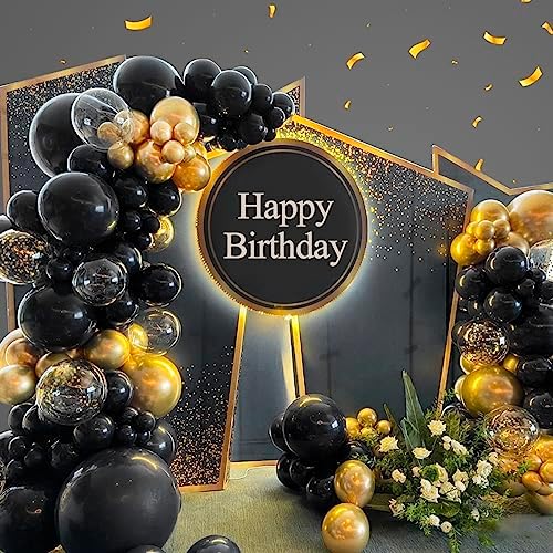 Birthday Party Black Gold Balloon Arch Kit for Celebrations