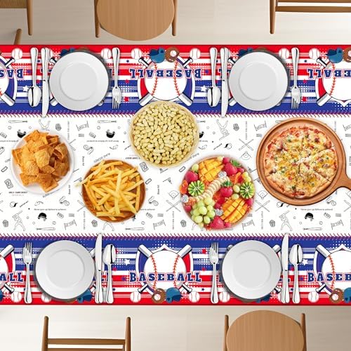 4-Pack Baseball Themed Tablecloths - 86 x 51 Inch Plastic Covers