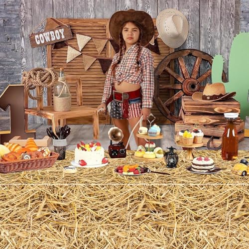 4Pcs Straw Tablecovers Western Farm Theme Party Decorations